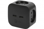 Тройник ЭРА SP-4-USB-B на 4 розетки 220V + 2xUSB 2400mA, без заземл 10А (черный)