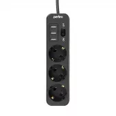 сетевой фильтр perfeo power stream 3 гнезда 2м 2500вт двойная защита чёрный 3xusb 2.4a (1/30)