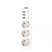 сетевой фильтр perfeo power stream 3 гнезда 2м 2500вт двойная защита белый 3xusb 2.4a (1/30)